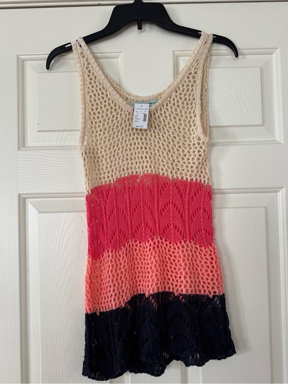 Maurices Open-Weave Crochet colorblock Tank in Cream small 100% cotton